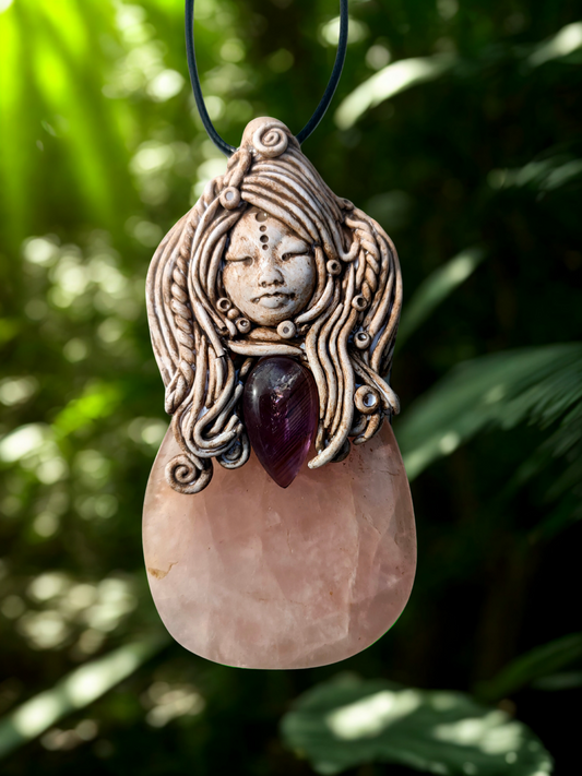 Rose Quartz & Amethyst Crystal Keeper pendant