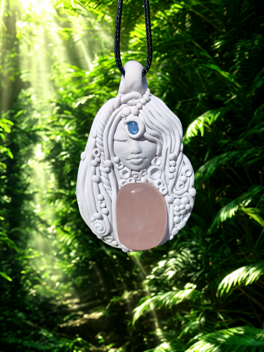 Rose Quartz & Kyanite Crystal Keeper pendant